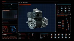Automobile Technology. gathered parts, making Engine,  side view. in digital display panel. user interface. - Powered by Shutterstock - Get 15% off with code: PIKWIZARD15