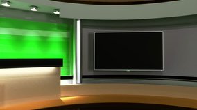 News Studio. Tv studio set. The perfect backdrop for any green screen or chroma key video production. Loop. 3D . 3D rendering. After loop video have mate video for screen.