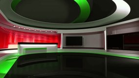 News Studio. Tv studio set. The perfect backdrop for any green screen or chroma key video production. Loop. 3D . 3D rendering. After loop video have mate video for screen.