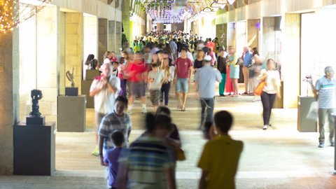 Shoppers and tourists at Mamilla shopping street timelapse in Jerusalem.