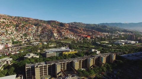 Aerial view of western Caracas, Venezuela. Shanty Town. Architectural Chaos in poverty zones.