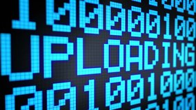 Looped animated background with running lines with binary code and shimmering text "UPLOADING" light-blue color on the black screen. Pixels. 4k. Seamless loop.  - Powered by Shutterstock - Get 15% off with code: PIKWIZARD15