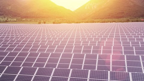 Alternative Green Energy Solar Panel Farm Nature Environment Sunset Colors Renewable Energy Concept