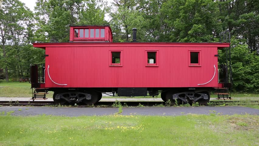 POTTERS PLACE ANDOVER NEW HAMPSHIRE JUNE 9  2016: Train buildings and train cars at the historic train station at Potters Place in Andover, New Hampshire on June 9 2016.