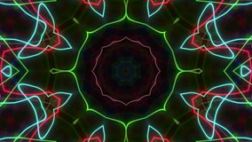 disco kaleidoscopes background with animated glowing neon colorful lines and geometric shapes for music videos, VJ, DJ, stage, LED screens, show, events, christmas videos, festivals, night clubs.