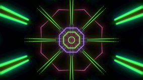 Disco kaleidoscope with colorful neon lines and geometric shapes for music videos, night clubs, DJ, VJ, videoart, LED screens, show, events, broadcast design.