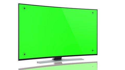 UltraHD Smart Tv with curved green screen on white background animation with luma matte.