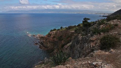 Landscape of Akamas Peninsula National Park, Cyprus. View to Polis and beautiful sea bay with azure water.