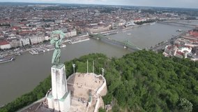 Aerial video shows the historical Citadella overlooking Budapest - Full HD drone footage 