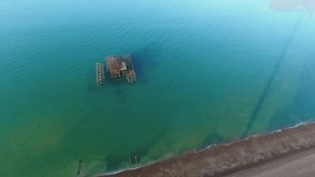 Ruined West Brighton Pier in summer, 4K aerial video, Brighton, East Sussex, UK, May 27, 2016