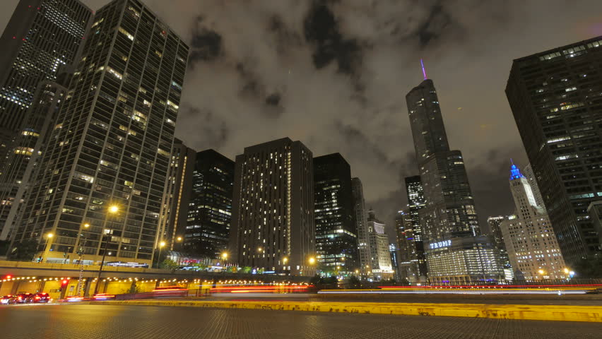 CHICAGO, ILLINOIS, UNITED STATES OF AMERICA. BRIDGE NEXT TO MICHGAN AVENUE AT NIGHT: Main entrance to the Golden Mile in the Windy City, Chicago, United States on May 28, 2016 | Shutterstock HD Video #17236945