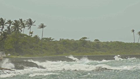 extreme wave crushing coast, caribbean sea