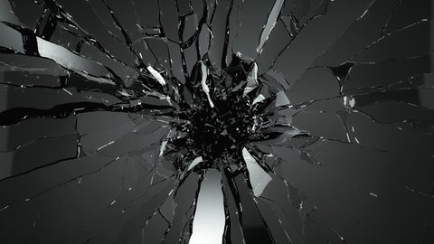 Cracked and Shattered black glass with slow motion 4?. Alpha is included