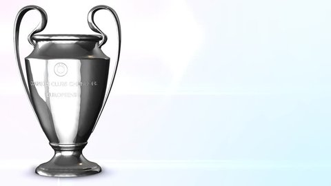 Rotation golden cup for winners of champions league animated Background for sports movie or sports presentations. Animation of seamless loop. Alpha mask included.