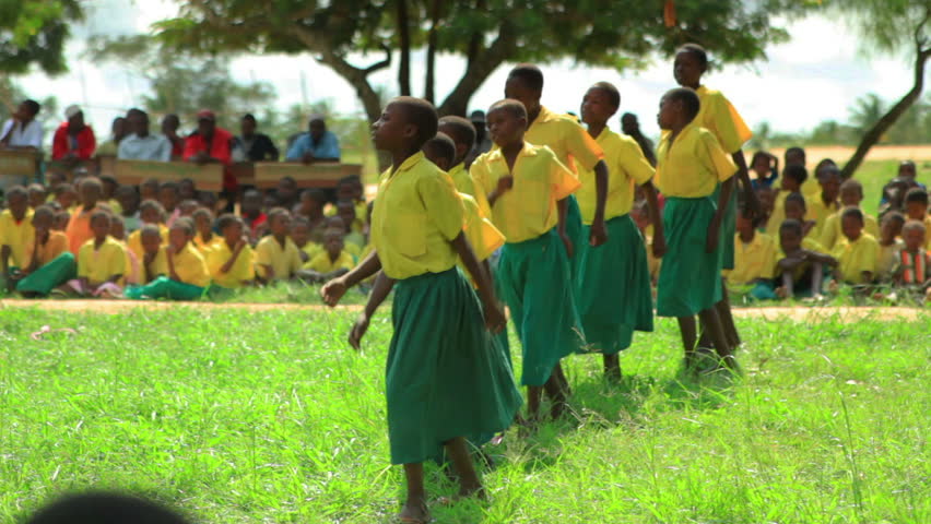 MOMBASSA, KENYA, AFRICA - CIRCA 2011: School performance near a village in Kenya