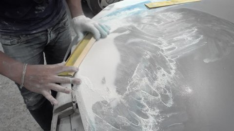 4K Garage Car body work car auto car repair car paint after the accident during the spraying