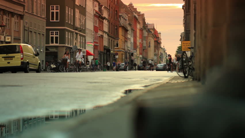 DENMARK - JULY 2010: Street in Copenhagen, Denmark. People, Bicycles.
