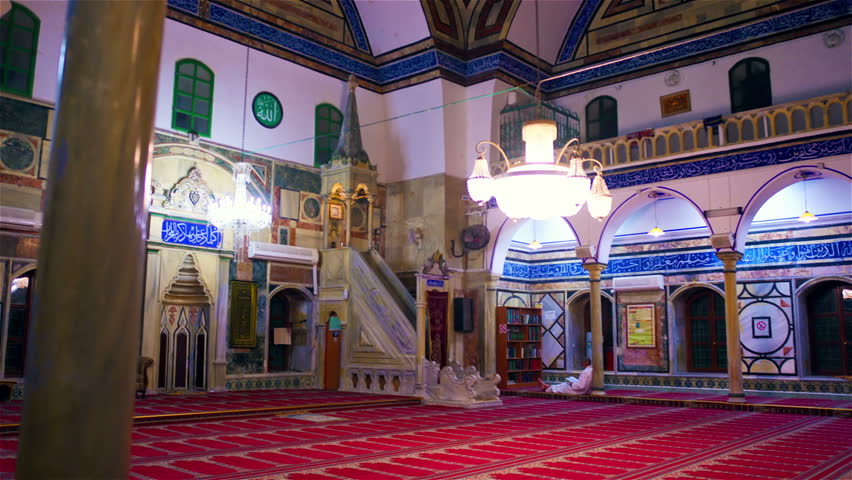 ISRAEL - FEB 2011: Tilting shot of the interior of an Islamic mosque in the city