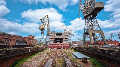 Construction of the ship in shipyard timelapse