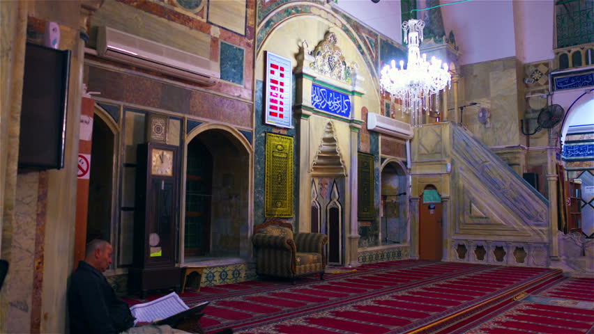 ISRAEL - FEB 2011: Dolly shot past pillars revealing the interior of an Islamic