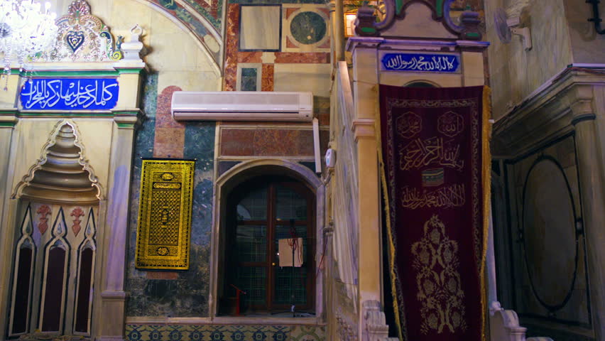 ISRAEL - FEB 2011: Dolly shot of the interior of a mosque at Akko in Israel. 
