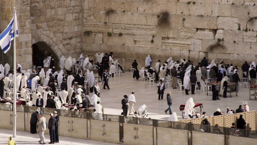 ISRAEL - FEB 2011: male Jews praying at the Western Wall (Wailing Wall)
