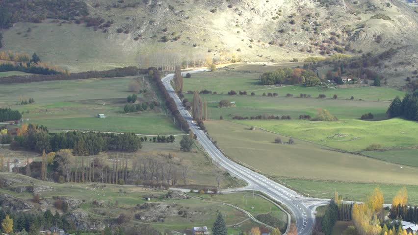 The Crown Range road in valley near Arrowtown, Otago region, South Island, New Zealand.