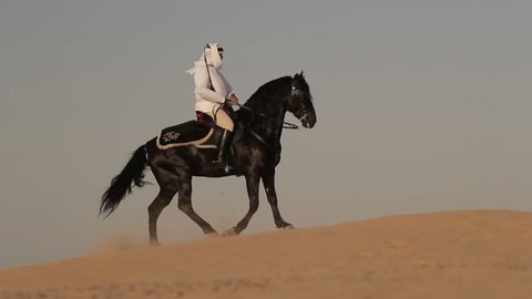 Arabian Horse Rider Riding On Desert Stock Footage Video (100% Royalty ...