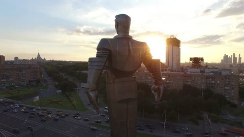 Famous Russian landmark Square in Moscow. Sunset. Aerial drone view. Unique flight. Ultra HD 4K