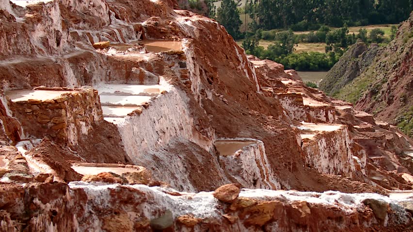 PERU: Salt evaporation pond in Maras. Video footage from South America, Peru.