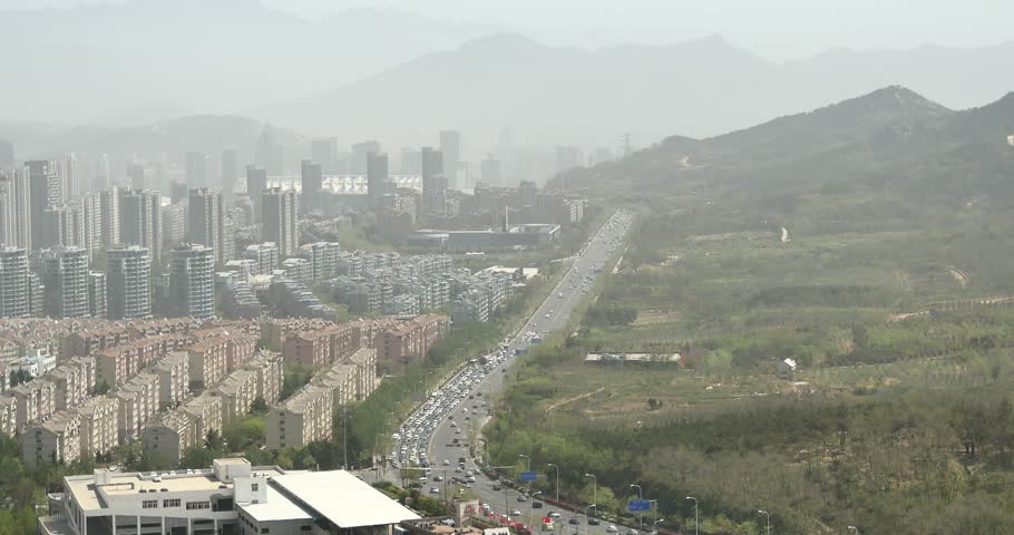 4k china urban city busy traffic jams,highway street & business houses building,air pollution. gh2_11336_4k
