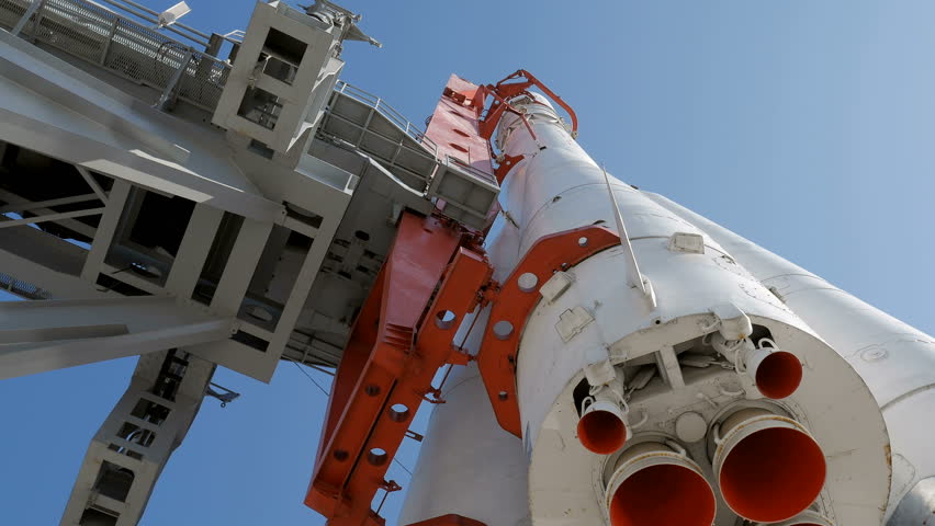 nozzle of Rocket in launch pad in sunny day tilt up