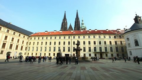 Historical Prague square and tourist walk time lapse
