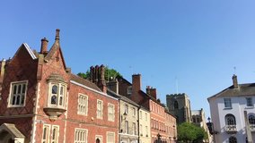 A panning clip of buildings in Bury St Edmunds, Suffolk