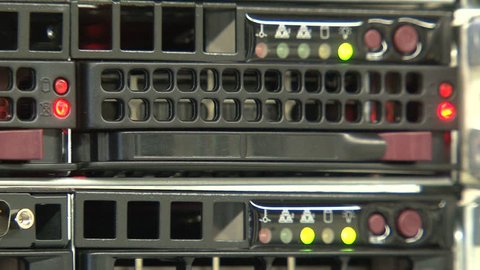 Closeup of blinking lights on a server