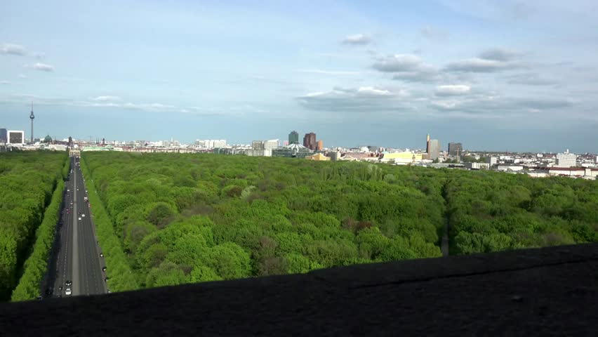 View of Berlin, aerial view from The Victory Column (German: Siegessule).The Victory Column is a major tourist attraction in the city of Berlin. ULTRA HD 4K, real time