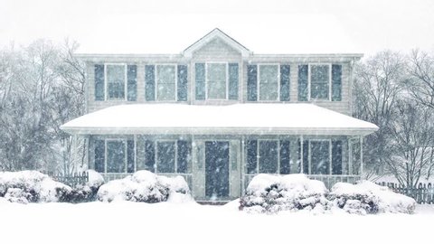 House In Winter Snowstorm (actual video is sharp, no pixelation)