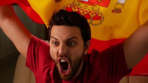 Spanish Fan Celebrating in Slow Motion