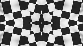 Black and white pattern symmetrical abstract animated background. Effective fashion show, event, party backdrop. 4K high definition video.