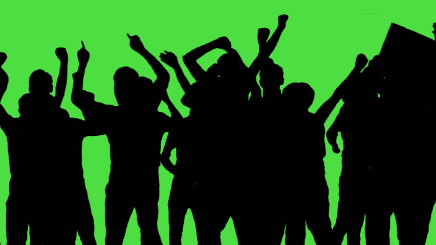 Crowd of fans dancing on green screen. Concert, Jumping, Dancing, Hands up.