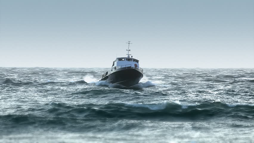 Boat in Rough Seas - Heading to Port