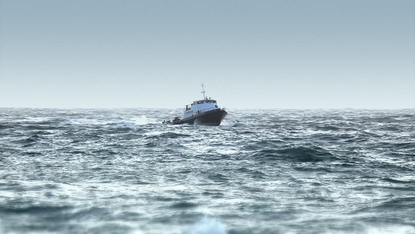 Boat in Rough Seas - Heading to Port
