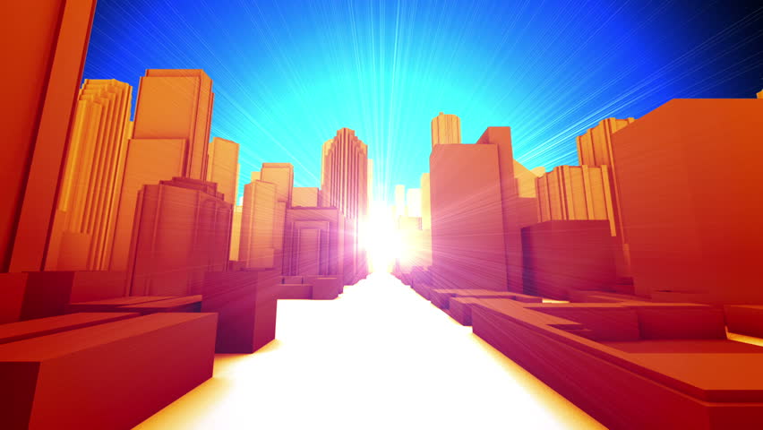 Downtown City Buildings Fly Through Loop