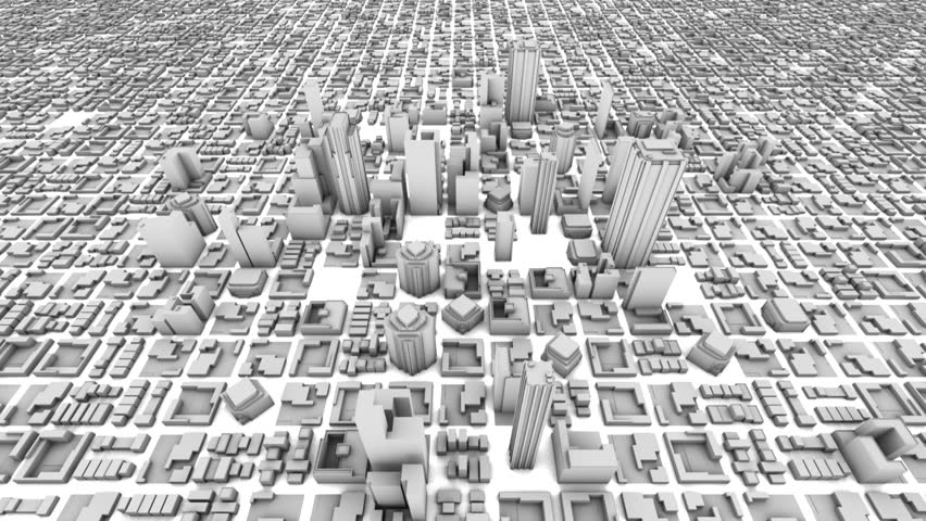 City Office Buildings Growing Time-lapse 3D