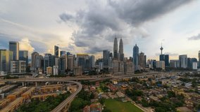 Time lapse of sunset in Kuala Lumpur, Malaysia. 4K Video. No Camera Motion