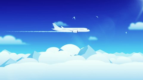 Animation Moving Clouds Cartoon Style Airplane Stock Footage Video (100 ...