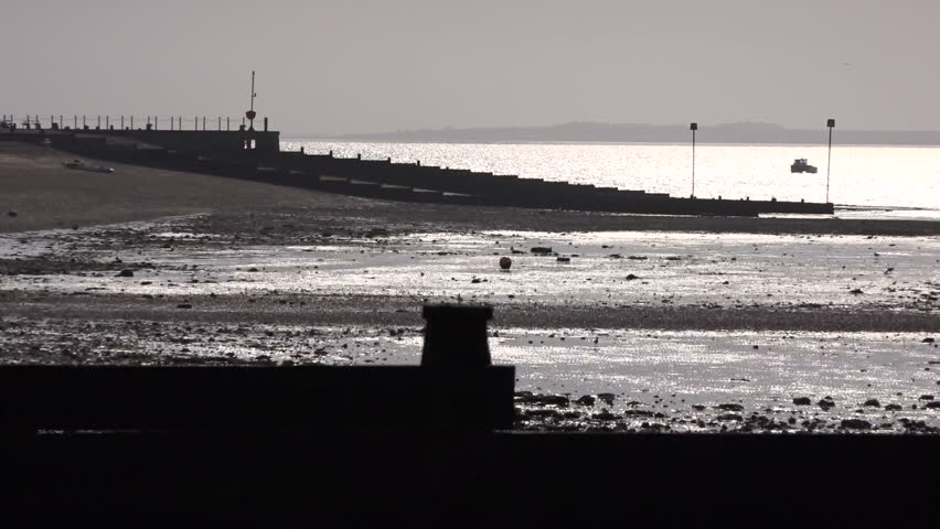 View over Whitstable Bay in the county of Kent in England recorded at Dusk April 2016