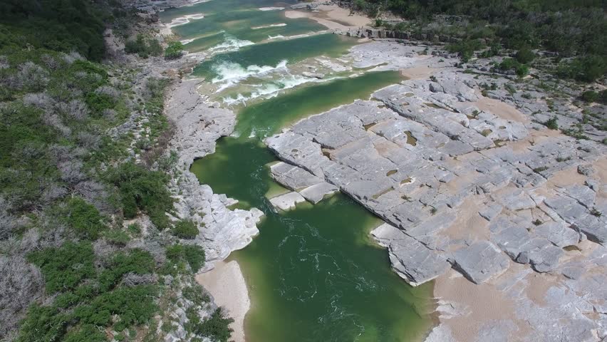 This is an aerial video of the Pedernales Falls.  Pedernales Falls is located in Johnson City Texas.