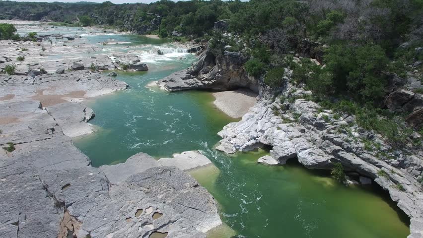 This is an aerial video of the Pedernales Falls.  Pedernales Falls is located in Johnson City Texas.