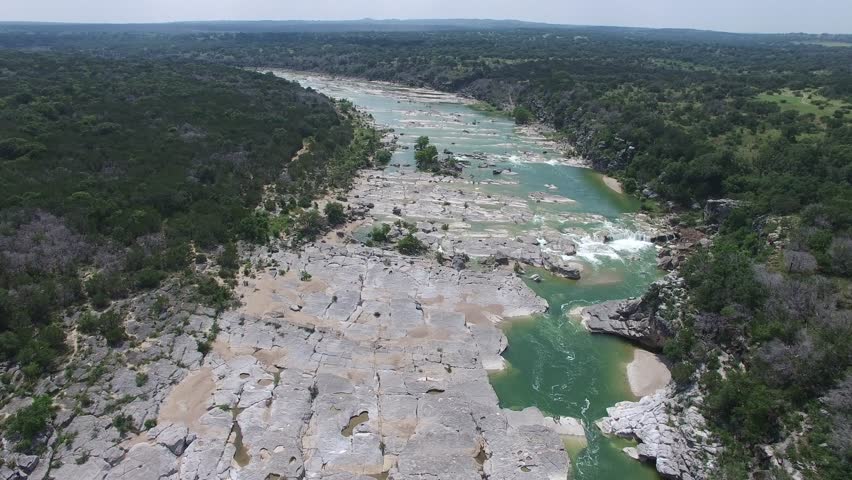 This is an aerial video of the Pedernales Falls.  Pedernales Falls is located in Johnson City Texas.